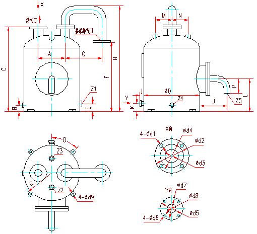 气水分离器外形及安装尺寸